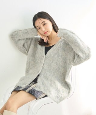 earth music&ecology なみなみ起毛Ｖネックカーディガン Light Gray