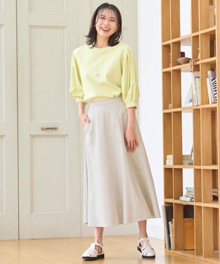 ANY リネンライクオックス フレアスカート サンドベージュ