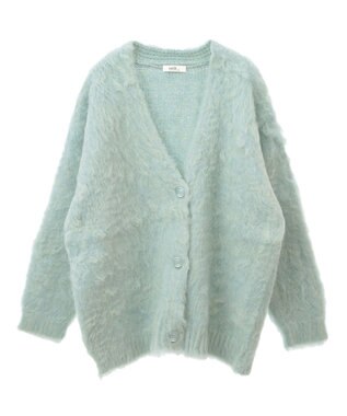 earth music&ecology なみなみ起毛Ｖネックカーディガン Blue Green
