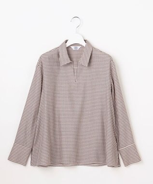 J.PRESS LADIES サイロチェック スキッパー ブラウス アイボリー×ネイビー×ピンク系