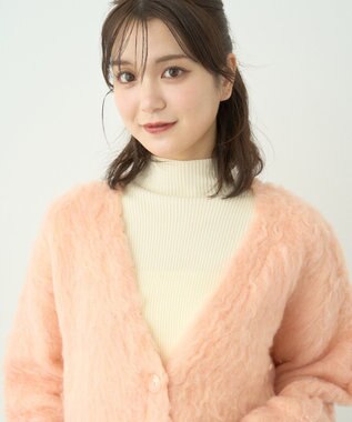 earth music&ecology なみなみ起毛Ｖネックカーディガン Pink Orange