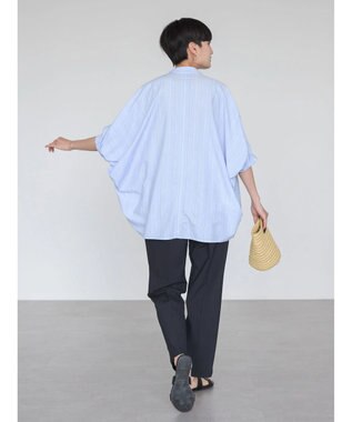 AMERICAN HOLIC 接触冷感＋ＵＶカット　ギャザースリーブブラウス Stripe Sax