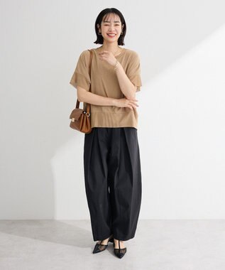 Green Parks シアーリブ切替楊柳プルオーバー Beige