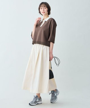 ANY L 【2SET】バイカラーポロニット×スカートセット ブラウン×エクリュ