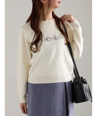 Te chichi ラインストーンレタードニットプルオーバー オフホワイト