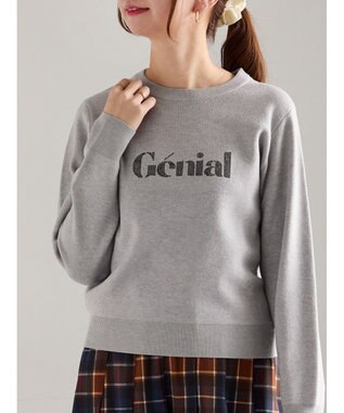 Te chichi ラインストーンレタードニットプルオーバー グレー