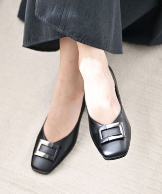 Pointer 日本製 バックルモチーフスクエアトゥパンプス ブラック