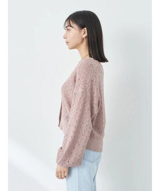 earth music&ecology 透かし編みテープヤーンカーディガン Pink
