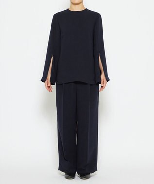 uncrave 【防シワ・洗濯機洗い可】ウォッシャブルダブルクロス スリットスリーブ ブラウス（uncrave STANDARD） ネイビー