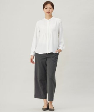 J.PRESS LADIES 【洗える】ヌーディスバックサテン ピンタック ブラウス ホワイト系