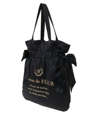 Maison de FLEUR ダブルリボンギャザートートバッグ Black