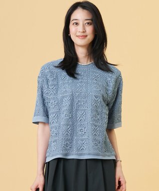 J.PRESS LADIES 【一枚で着映え・シーンレスに活躍】レーシーコンビ クルーネック カットソー