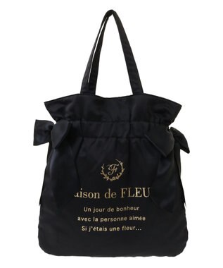 Maison de FLEUR ダブルリボンギャザートートバッグ Black