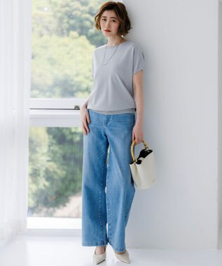 23区 L 【見上愛さん着用/Oggi・VERY掲載/接触冷感】23区DENIM サマー ストレート ワイド パンツ スカイブルー系