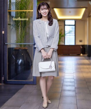 Tiaclasse 【ダブルストレッチ・洗える】ベルト付きタックスカート グレー