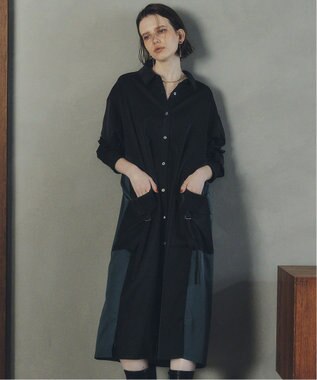 YECCA VECCA カーゴデザイン配色シャツワンピース Black