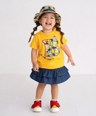 MIKI HOUSE HOT BISCUITS 【80-120cm】 バンダナ柄 ワッペン 半袖Tシャツ 黄