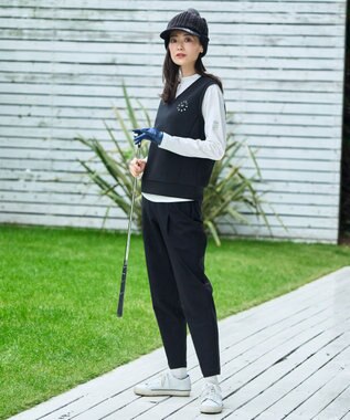 23区GOLF 【WOMEN/EC限定】ワンポイント ジャージー ベスト ロングシーズン使える 温度調節に最適 ブラック系
