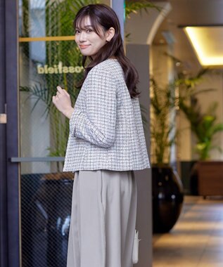 Tiaclasse 【ダブルストレッチ・洗える】ベルト付きタックスカート グレー