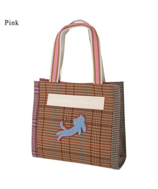 tsumori chisato CARRY フレームチェックキラネコ トートバッグ ピンク