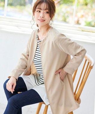 Tiaclasse 【洗える】大人可愛い衿ギャザーミディアムコート ベージュ