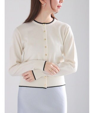 Te chichi メタルスクエア釦クルーネックカーディガン オフホワイト