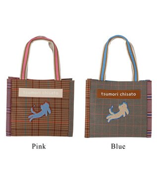 tsumori chisato CARRY フレームチェックキラネコ トートバッグ ピンク