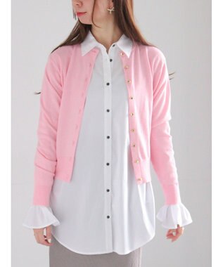 Te chichi メタルスクエア釦クルーネックカーディガン ピンク