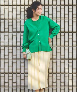 組曲 【アンサンブル対応】ハイゲージ 袖ギャザーニット ダークグリーン系