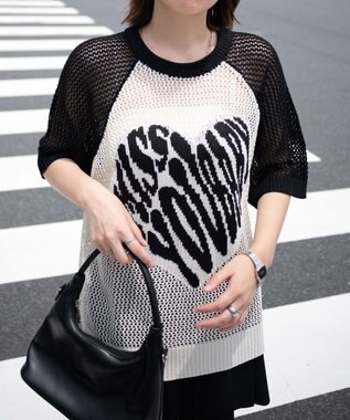 WEGO ハートロゴビッグメッシュニットT ブラック