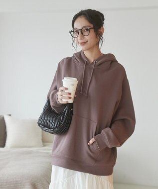 WEGO 【ユニセックス着用ITEM/裏起毛】リラックスフィットスウェットプルパーカー ブラウン