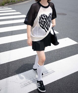 WEGO ハートロゴビッグメッシュニットT ブラック