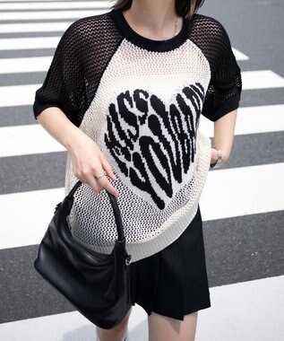 WEGO ハートロゴビッグメッシュニットT ブラック