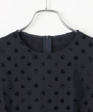 #Newans 【洗濯機可】ジャガ―ドドットペプラムブラウス ネイビー