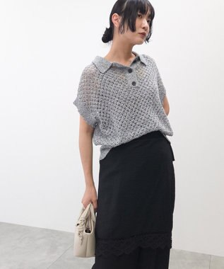 Green Parks 衿付き透かし編みニットプルオーバー Gray