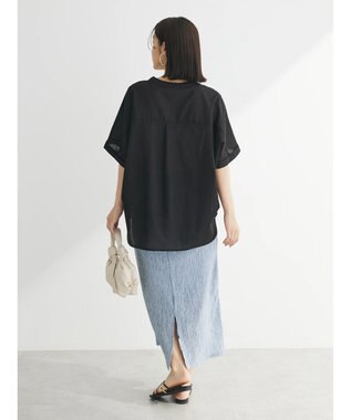 Green Parks 綿麻混フレンチスリーブスキッパーシャツ Black