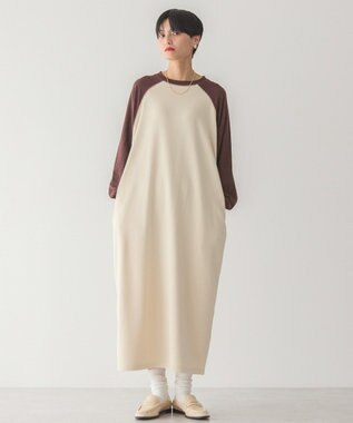AMERICAN HOLIC 異素材ラグランスリーブロングワンピース Beige