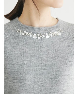 Green Parks ビジュー付きニットプルオーバー Gray Mixture