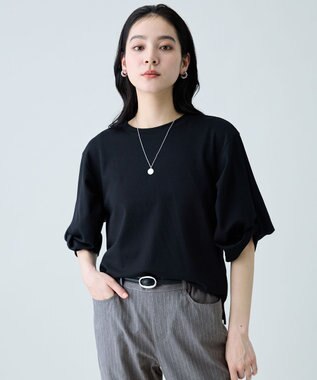 ANY ツイストスリーブボーダートップス ブラック系