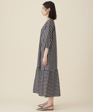 自由区 L 【17号サイズまで展開】ビスコースナイロンドビーストライプ ワンピース ブラウン系