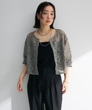 Green Parks ・ＥＬＥＮＣＡＲＥ　ＤＵＥ　２ｗａｙコードレースカーデ Charcoal Gray