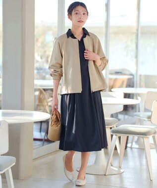 Tiaclasse ダンボールポンチノーカラーブルゾン ベージュ