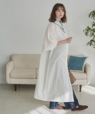 WEGO 【ANGIE VINTAGE】ボリュームスリーブ バンドカラー シャツワンピース オフホワイト