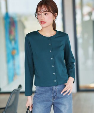 Tiaclasse 【小倉優子さん着用・洗える・接触冷感・汗ジミ防止】“サマさまカットソー”フレームボタンカーディガン ターコイズ