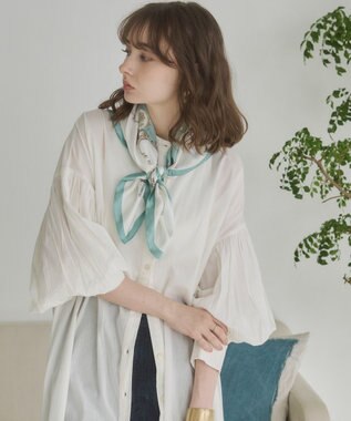 WEGO 【ANGIE VINTAGE】ボリュームスリーブ バンドカラー シャツワンピース オフホワイト