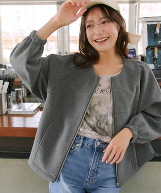 Tiaclasse ダンボールポンチノーカラーブルゾン チャコールグレー