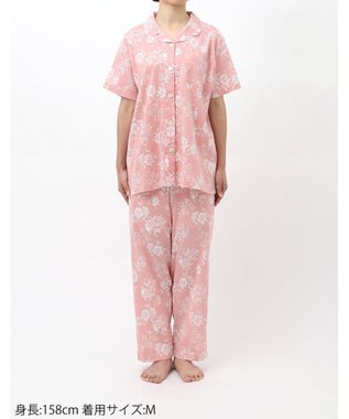 Wing パジャマ 5分袖 半袖 長ズボン 綿100%(本体) 楊柳素材 3Lまで対応 大きいサイズ 夏 レディース EP8076 ウイング／ワコール レッド