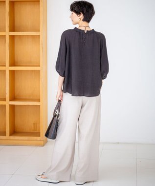 23区 L 【洗える】トリアセスラブストレッチ ワイド パンツ ベージュ系