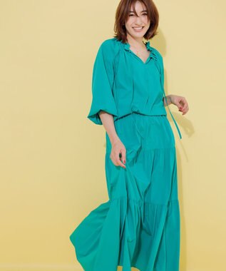 UNFILO 【撥水/UVケア/接触冷感】シャカ楽ストレッチ ティアードスカート グリーン系