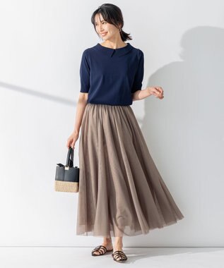 23区 L 【WEB限定】レーヨンポリエステルストレッチ 襟デザイン ニット ネイビー系